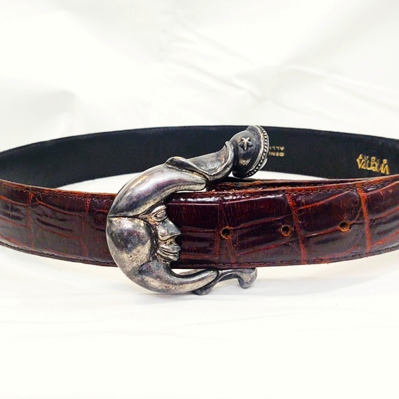 Vintage Vicenza Brown Alligator Belt with Oversized Silver Crescent Moon… - Picture 2 of 12